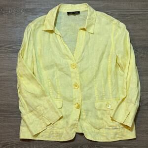 Jones New York Linen Blazer Yellow Floral Jacquard Lightweight Jacket Women’s 12